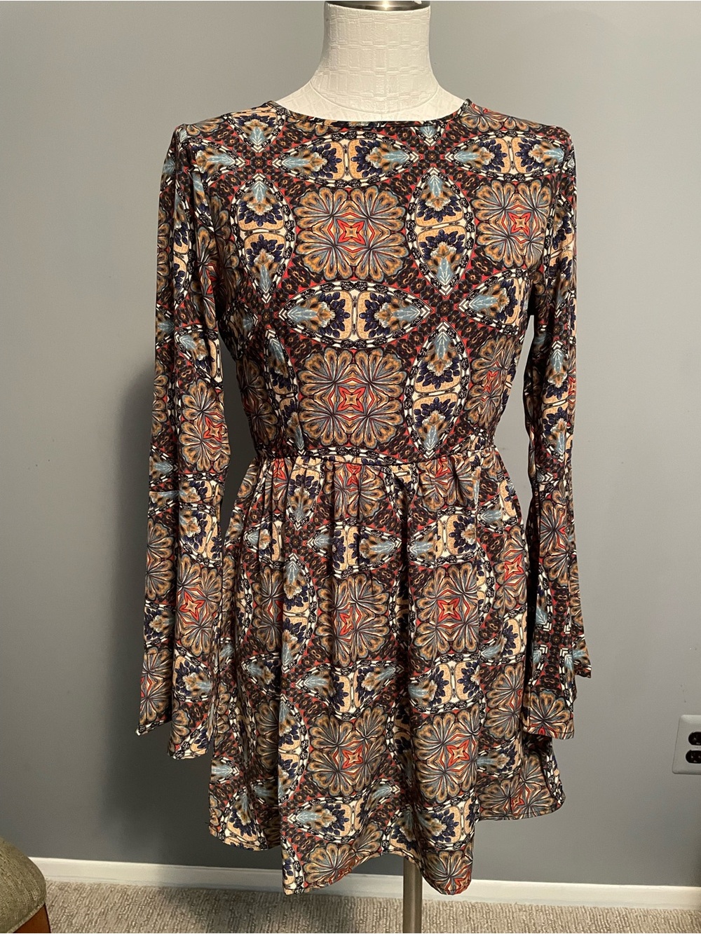 one clothing Multicolor Autumn Print Long-Sleeve bell Dress